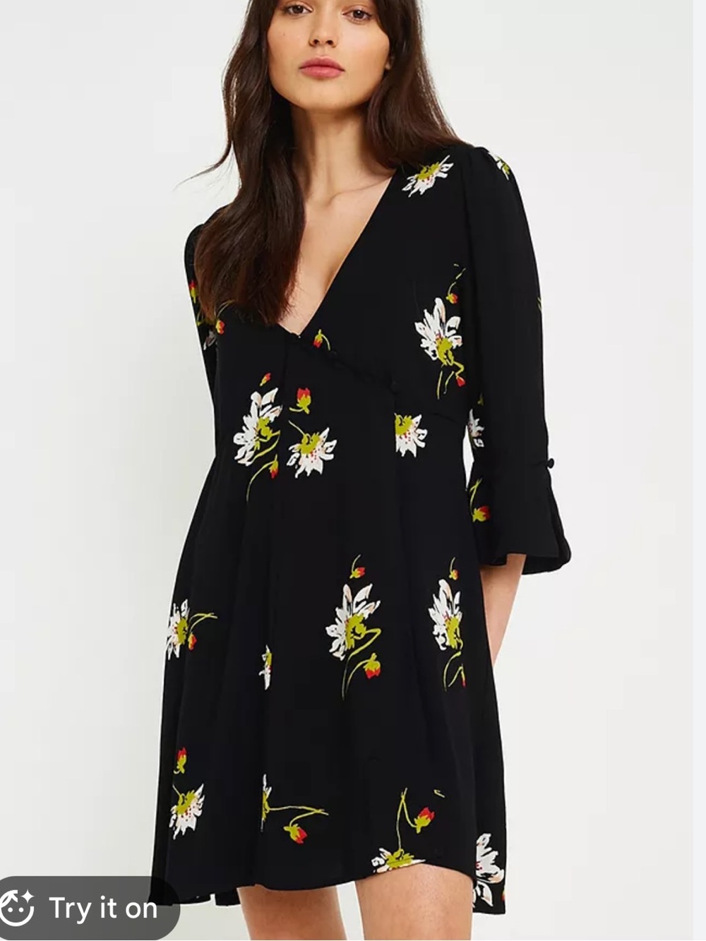 Free People Time On My Side Black Floral Print Fit and Flare Wrap Dress Sz S